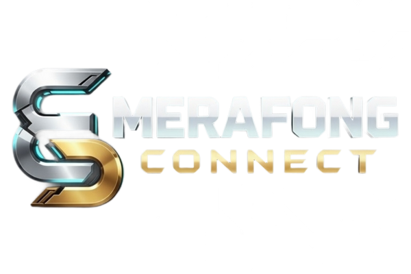 Logo of MeraFong Connect with metallic design on a white background